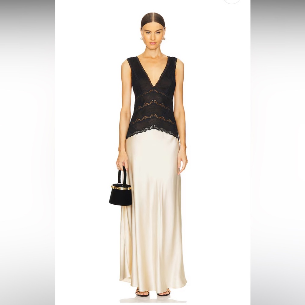 NWT Naila Dress Ronny Kobo Collection Black and Cream Maxi Gown
